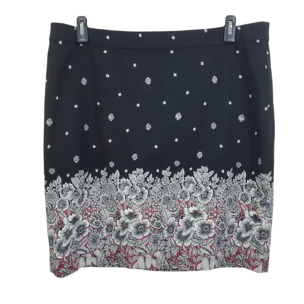 NWT J. Jill Floral Pencil Skirt Black Floral Size 18 Pull On Business Casual